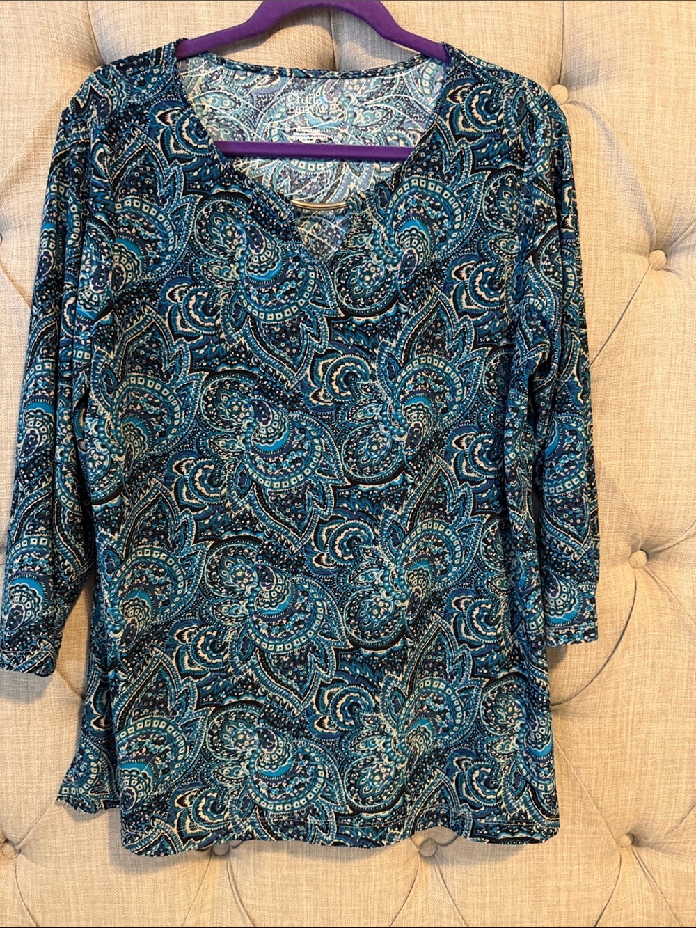 croft & barrow Blue Teal Paisley V-Neck Tunic